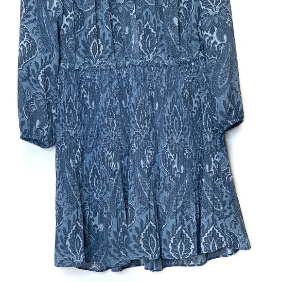 Michael Kors Blue Paisley Peasant Sleeve U Neck sheath Chiffon Dress formal - Picture 12 of 16